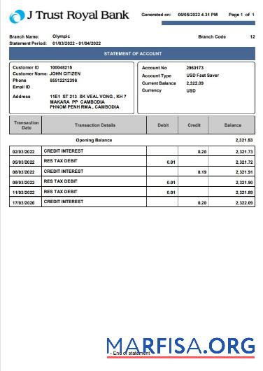 Downloadable Cambodia J Trust Royal bank statement word example